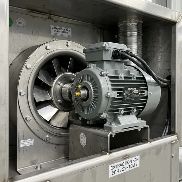 Técnico revisando motor de ventilación industrial
