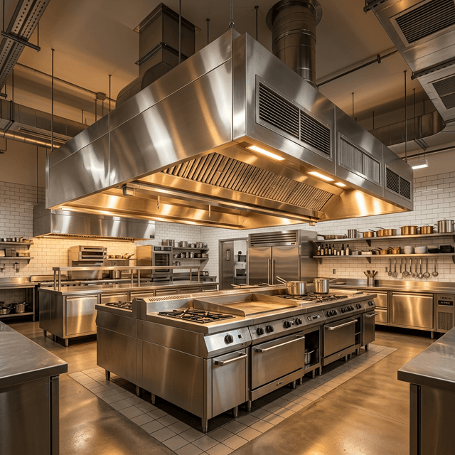 Cocina industrial profesional con campana extractora